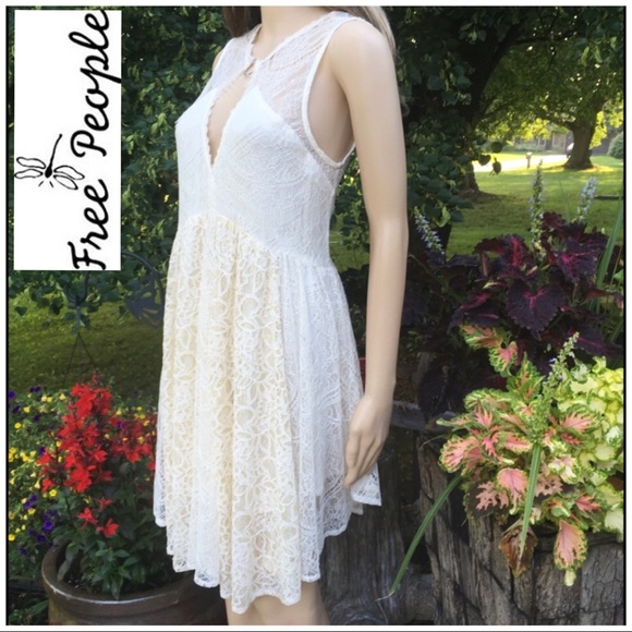 NWT FREE PEOPLE INTRICATE IVORY & GOLD OVERLAY LINED DRESS - Picture 8 of 12